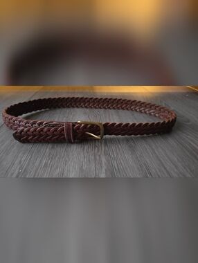 Hand Braided USA Genuine Leather Brown Belt Brass Buckle Boho Western